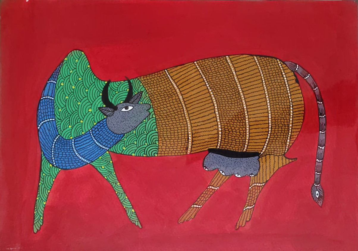 Gond cow, size- 10x14 Inch