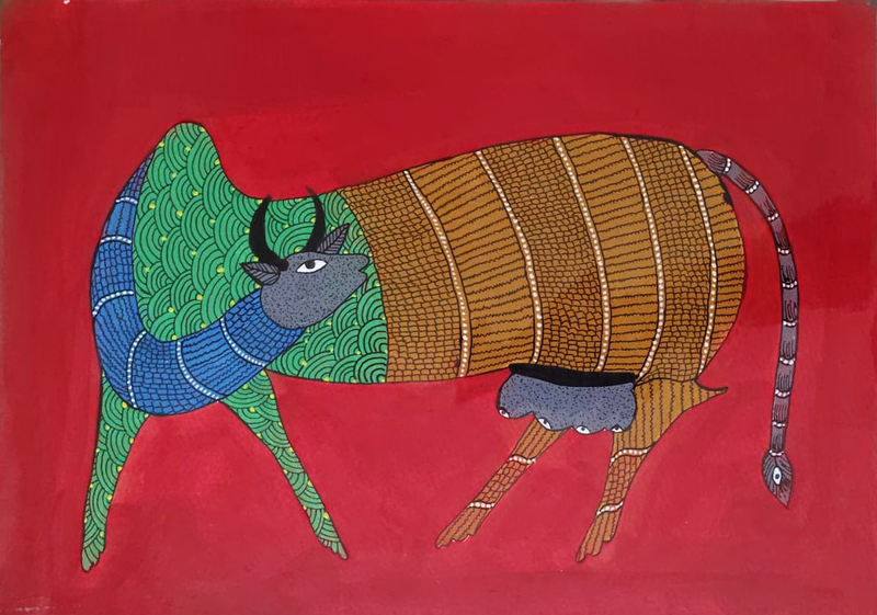 Gond cow, size- 10x14 Inch