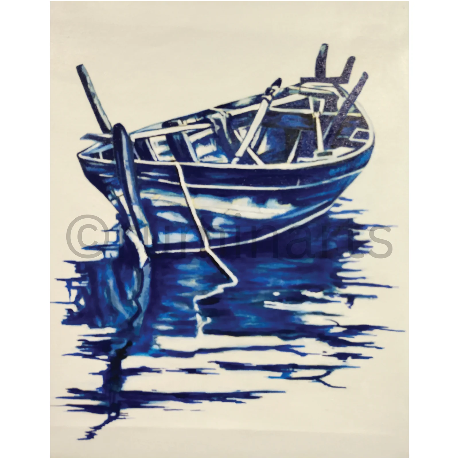 Ink blue Boat, Size-20×20 Inch