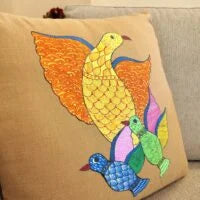 Hand Painted Birds Beige Cushion Cover
