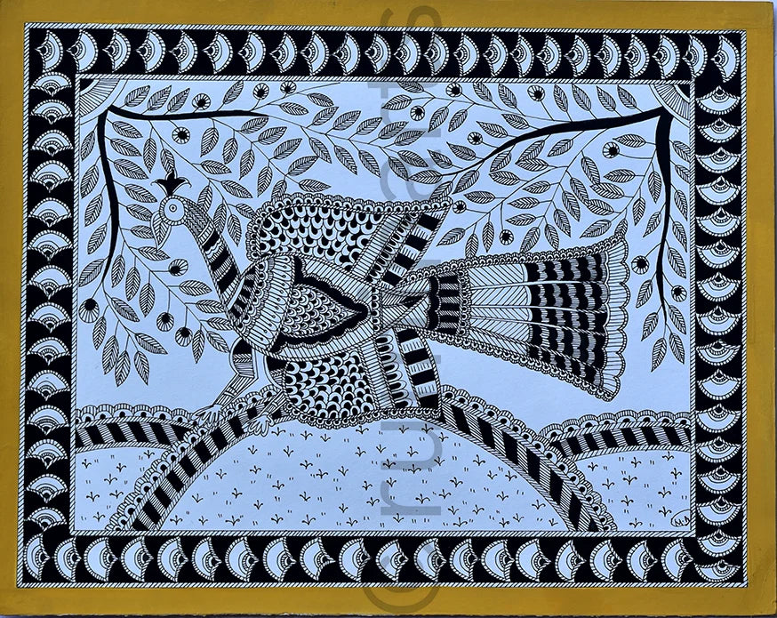 Black and White Peacock, Size: 14×11 Inch