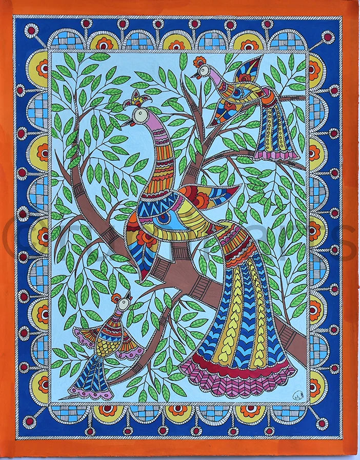 Mother and Kids Peacock, Size: 11×14 Inch