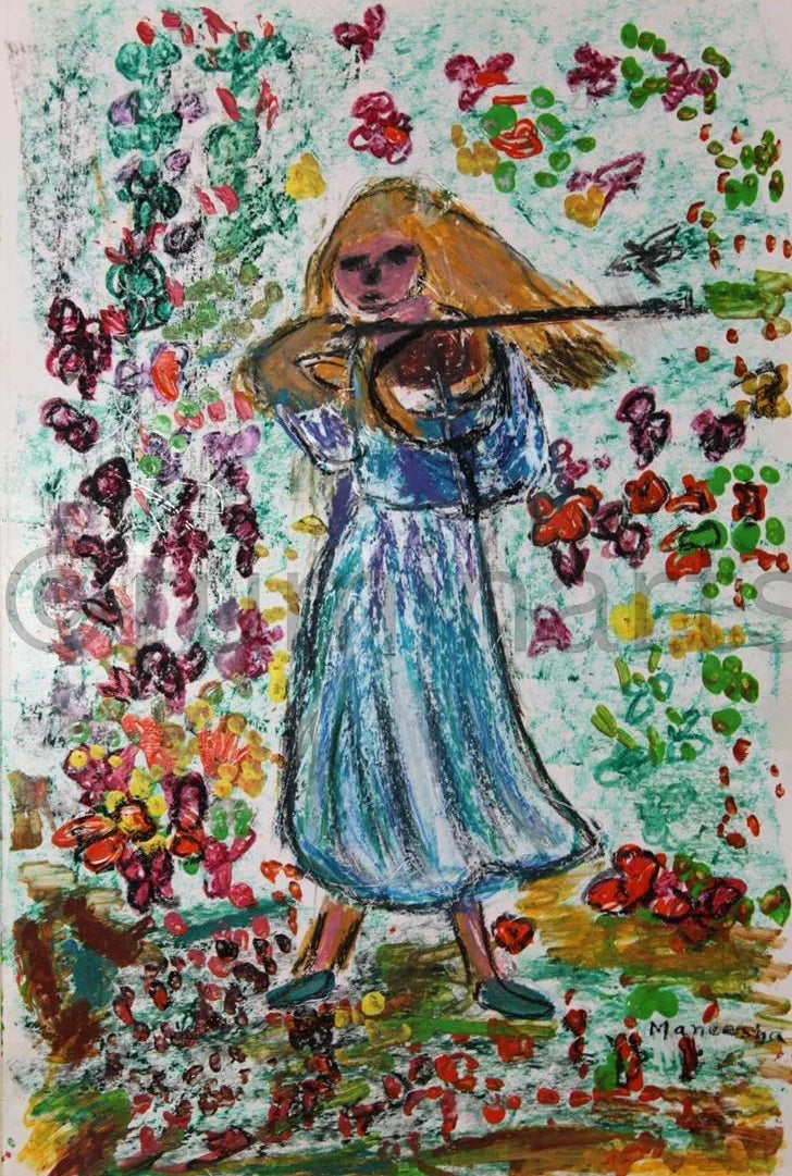 Girl with Violin, Size-10×15 Inch