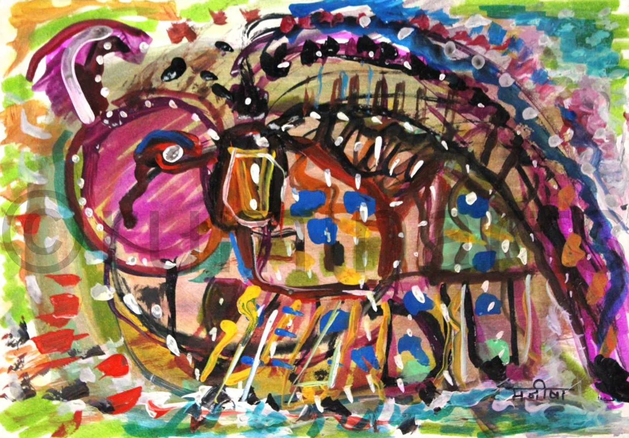 Colorful warrior Elephant, Size-7×10 Inch