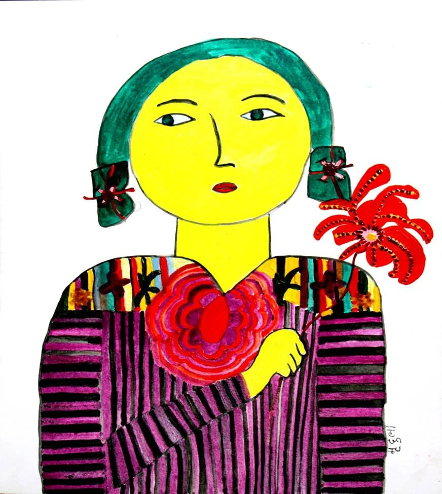 Yellow faced Girl, Size-16×11 Inch