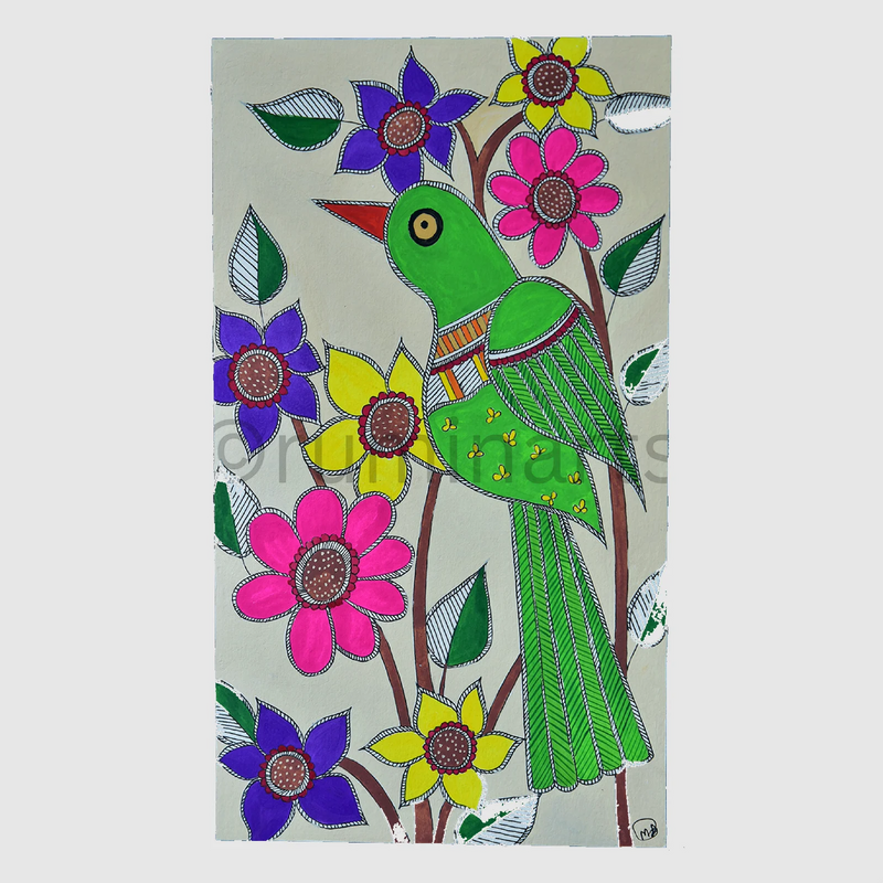 Parrot and Flower, Size: 6.4x11Inch