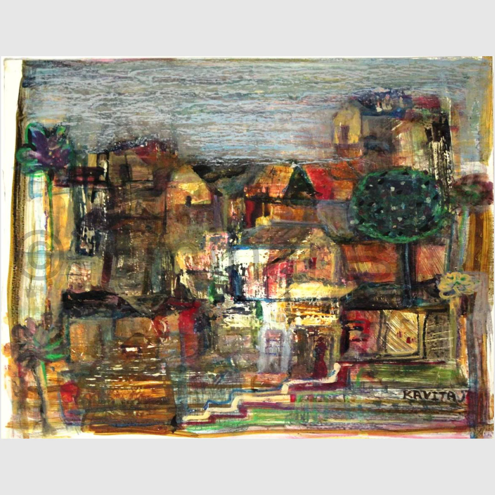 Peace at village evening, Size-11×11 Inch