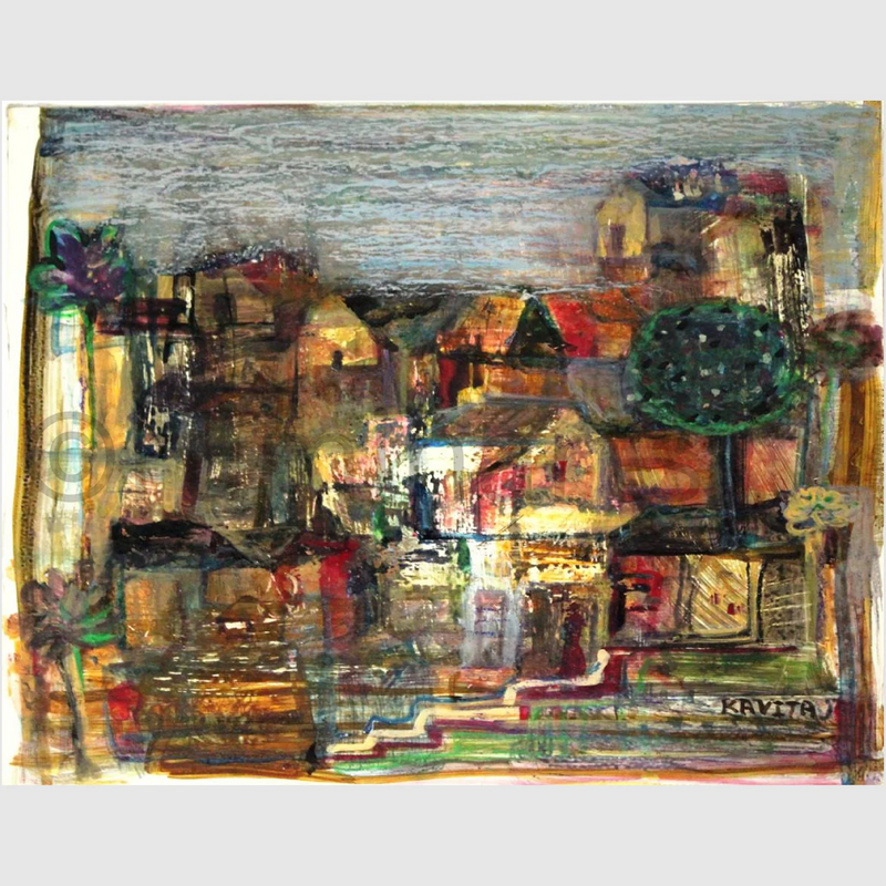 Peace at village evening, Size-11×11 Inch