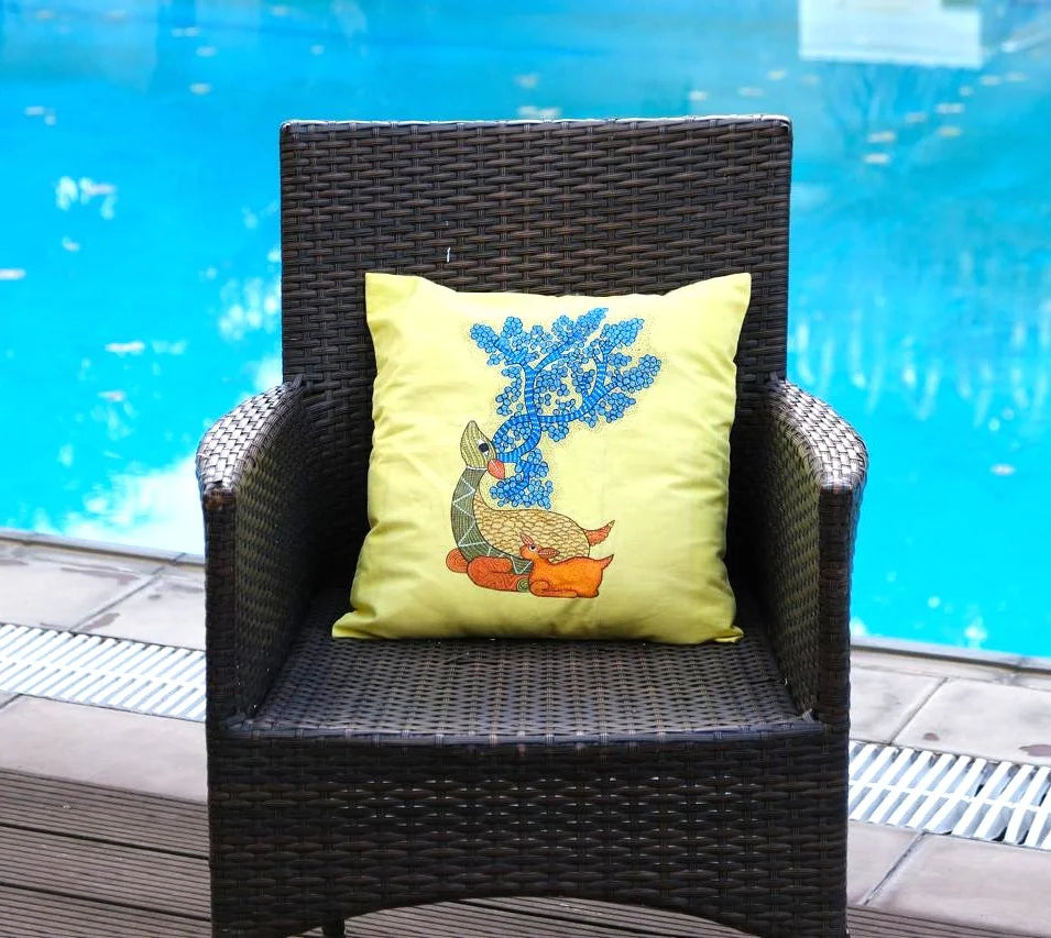 Hand Painted Deer Yellow Cushion Cover