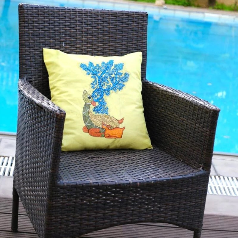 Hand Painted Deer Yellow Cushion Cover