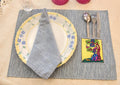 Hand Painted Dining Table blue Mat & Napkin set