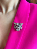 Crystal Tiger Head Brooch