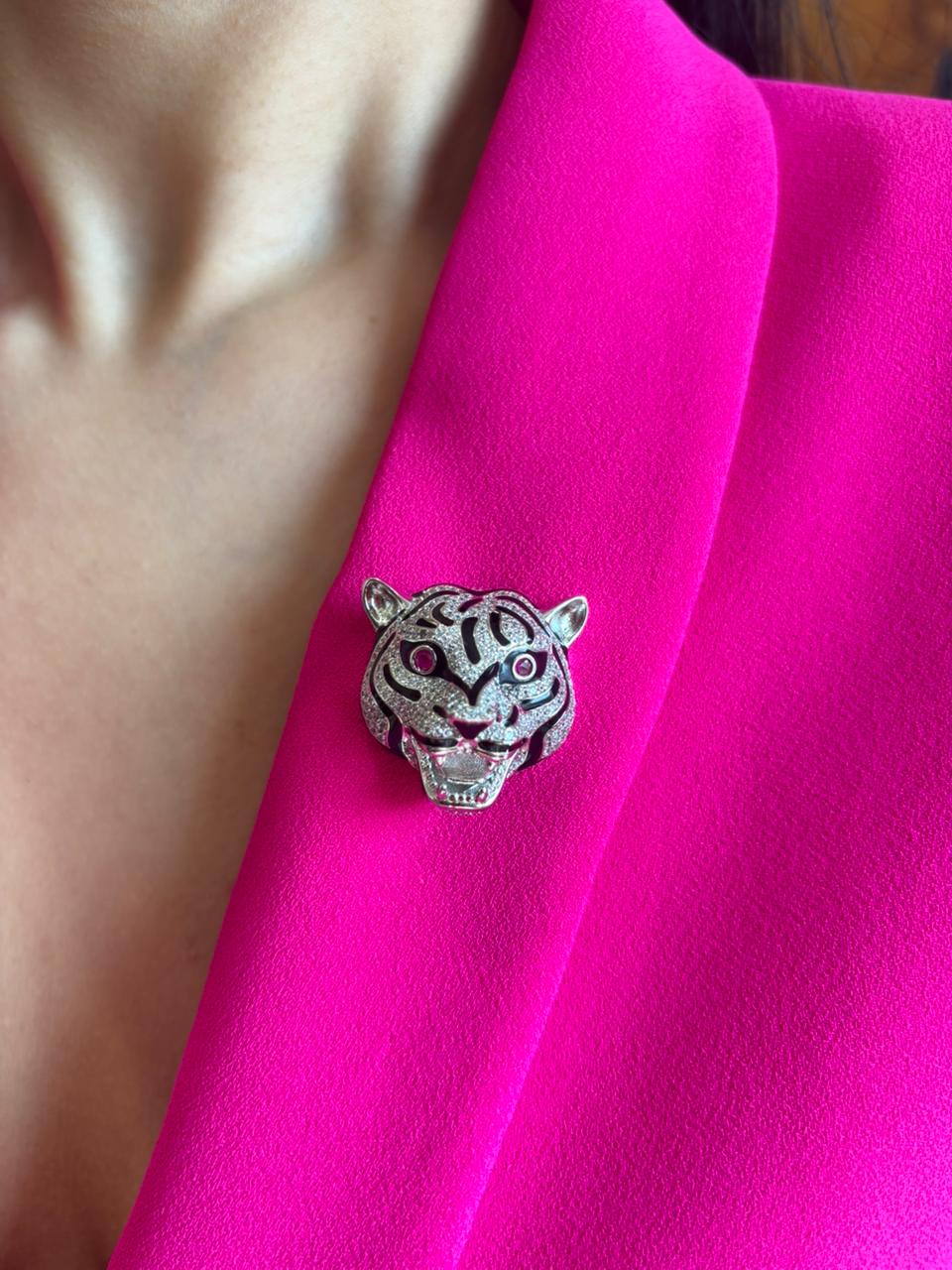Crystal Tiger Head Brooch