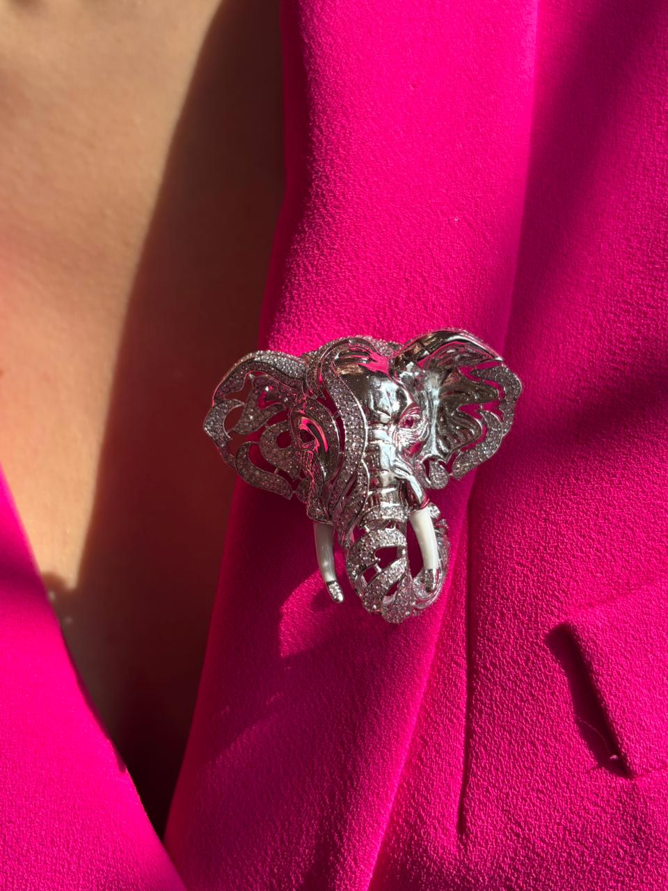 Crystal Elephant Head Brooch