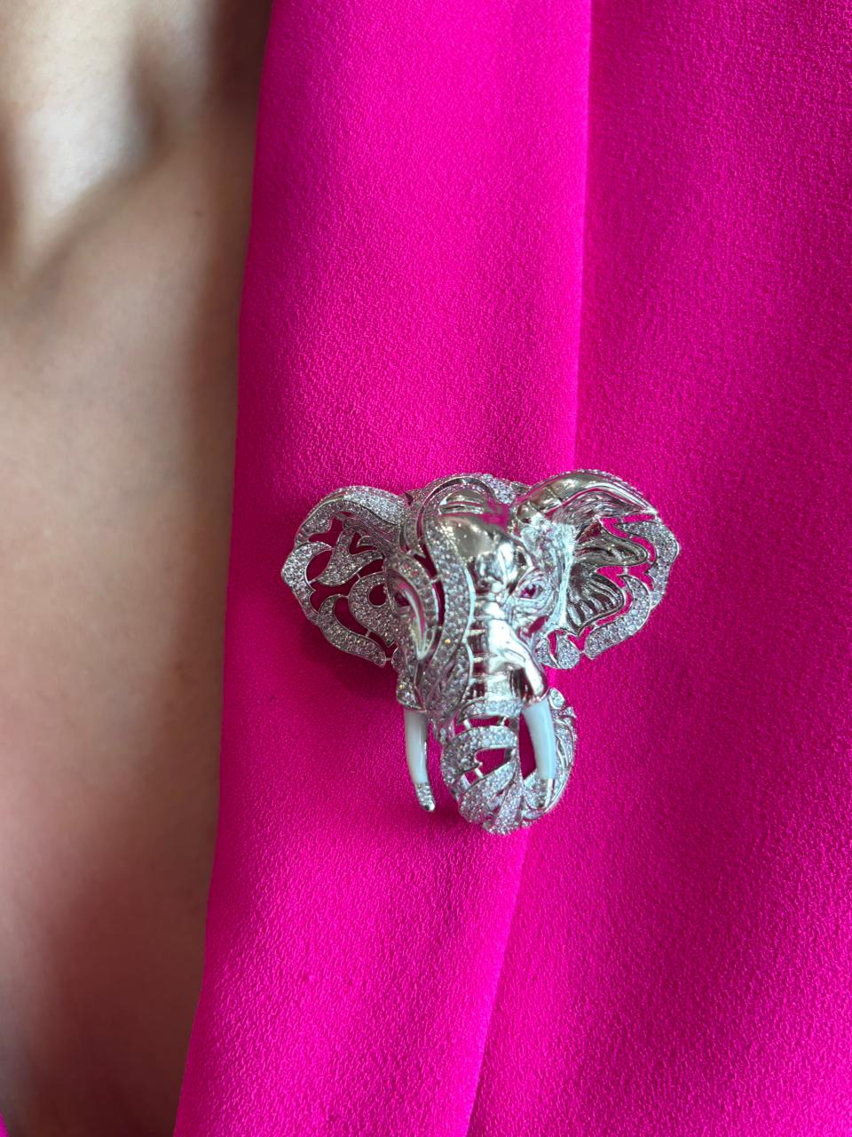 Crystal Elephant Head Brooch