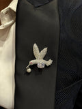 Crystal Hummingbird Brooch with Pearl Drop