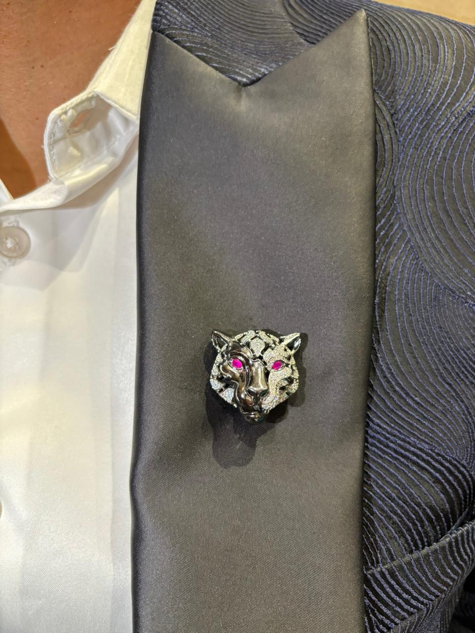 Crystal Tiger Head Brooch